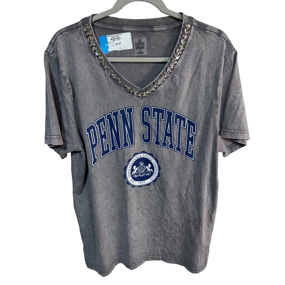 Gameday Couture T-Shirt Penn State Rhinestone V-Neck Women's Large Gray - Picture 2 of 6